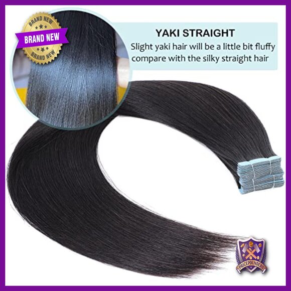 40PCS Human Hair Tape Extensions Yaki Straight 14-22 Inch 80g Seamless